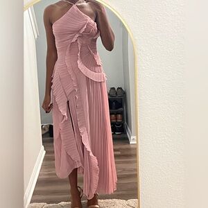 Elegant halter Pink Ruffle Dress